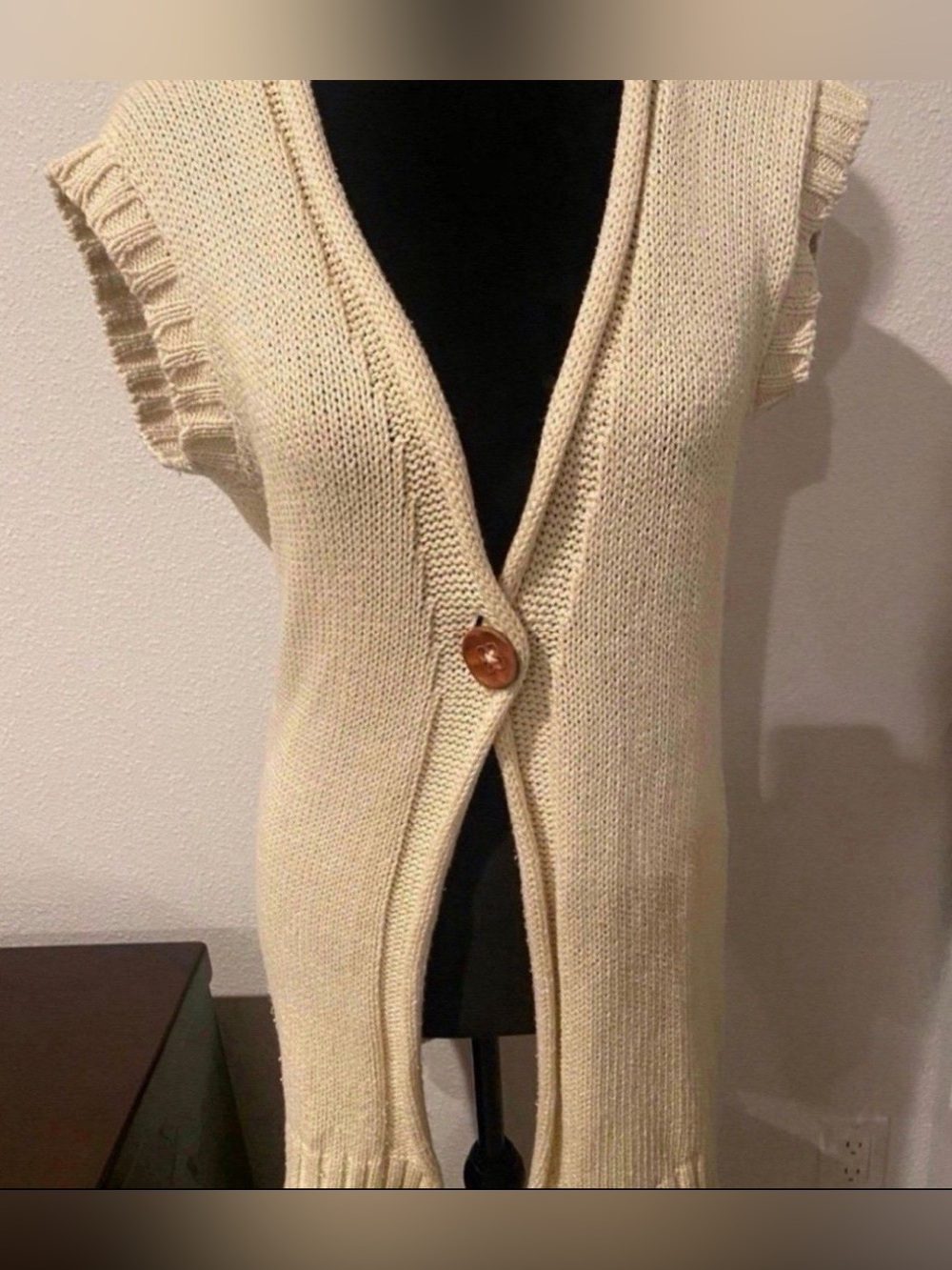 Women’s Cream Knit Sleeveless Cardigan with Button Closure (Size S)
